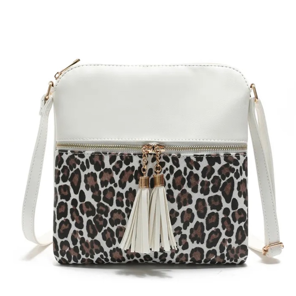 White and leopard crossbody bag